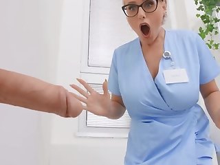 Nerdy beauteous nurse with big tits practices anal sex forwards shift